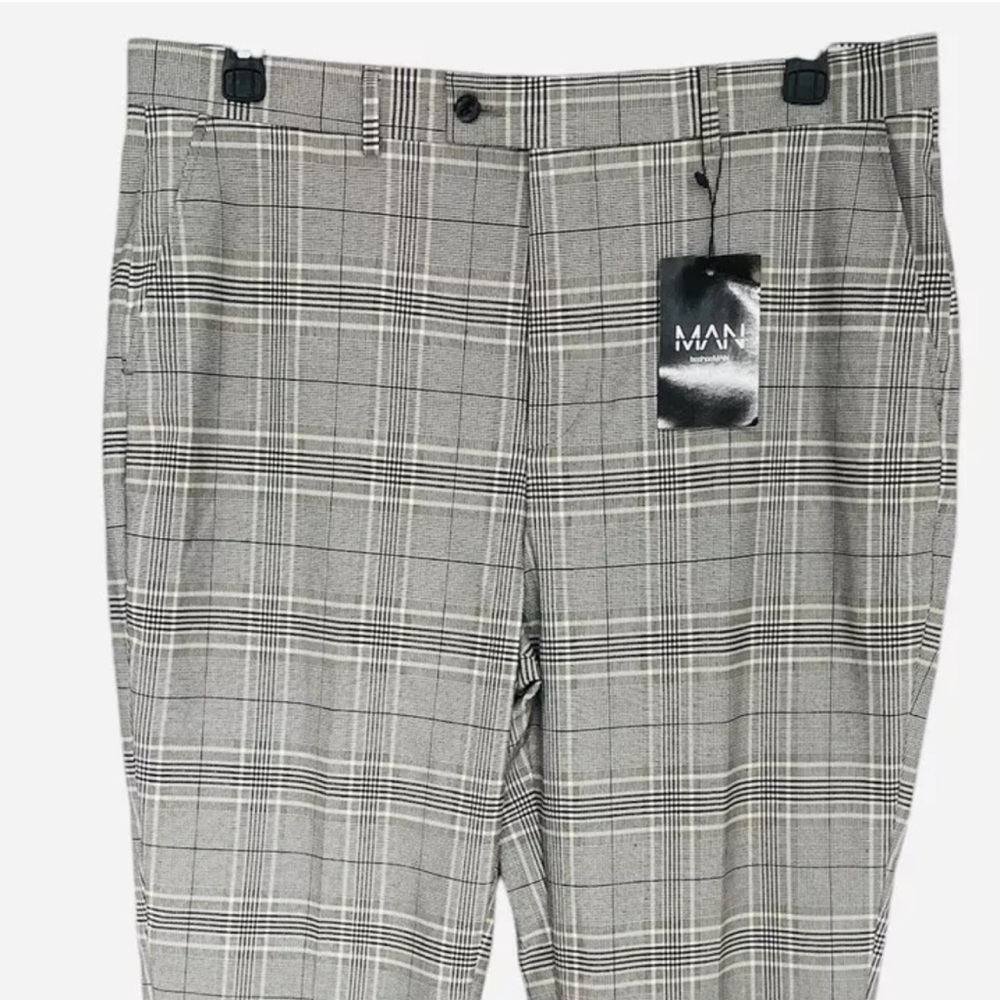 Boohoo Man NWT slim fit Trouser  pants size 36 Grey Black Boxed Design